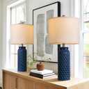 USumkky 27" Ceramic Table Lamps Set of 2 - Modern Farmhouse & Boho Style, Bedside Nightstand Lamps for Bedroom, Living Room End Table Lamps, Small Desk Lamp(Blue)
