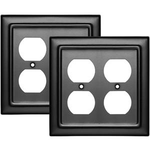 Monarch Abode Duplex Outlet Cover Plate 2-Gang Matte Black Plug Wall Plates, Electrical Outlet Cover Plates, Electric Outlets Covers, Architectural Decorative Outlets Covers Wall Plate, Pack of 2