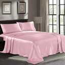 Pure Bedding Satin Sheets Queen [4-Piece, Pink] Hotel Luxury Silky Bed Sheets - Extra Soft 1800 Microfiber Sheet Set, Wrinkle, Fade, Deep Pocket Fitted Sheet, Flat Sheet, Pillow Cases
