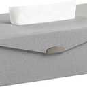 PU Leather Tissue Box Cover Rectangle, Foldable Tissue Box Holder for Home, Office, Bathroom (Grey, 4.3 inches high)