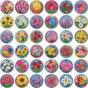 Saillong 36 Pcs Flower Diamond Painting Sticker 5d DIY Diamond Sticker Floral Painting Creative Decals Resin Rhinestone Gem Art Kits for Refrigerator Summer Home Crafts Adults Gift Decor