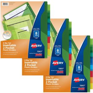 Avery Dividers for 3 Ring Binders, 8-Tab Sets, Two-Pocket Plastic Binder Dividers with Tabs, Multicolor, 3 Sets (71907)