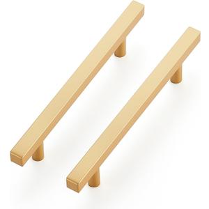 Ravinte 5 Pack Brass 4-1/2 Inch Hole Center Champagne Gold Handles Square Cabinet Hardware Stainless Steel Pulls for Kitchen Cupboard Drawers 7 Inch Overall Length
