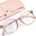 miyya Blue Light Blocking Glasses Women, Fashion Round Transparent Anti Blue Light Glasses with Anti Eyestrain & UV Glare (*Flesh Pink)
