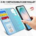 TUCCH 2-in-1 Detachable Wallet Case for Galaxy S26 Ultra, RFID Blocking 4 Card Slot, Wireless Charging Wrist Strap Kickstand, Magnetic PU Leather Protective Flip Cover 6.9" 2026, Pearly Light Blue