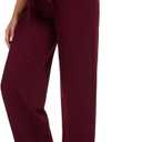 Women's Casual High Waisted Wide Leg Dress Pants with Pockets and Belt (Red, XL)