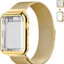 Magnetic Band and Case for Apple Watch Band  44mm  Women/Men,Stainless Steel Milanese Loop Bracelet Strap with Cover Combo iWatch series 6 5 4 SE
