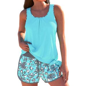 ROSEWE Womens Modest Tankini Swimsuits, Two Piece Athletic Bathing Suits Tank Tops with Board Shorts (X-Large, Cyan)