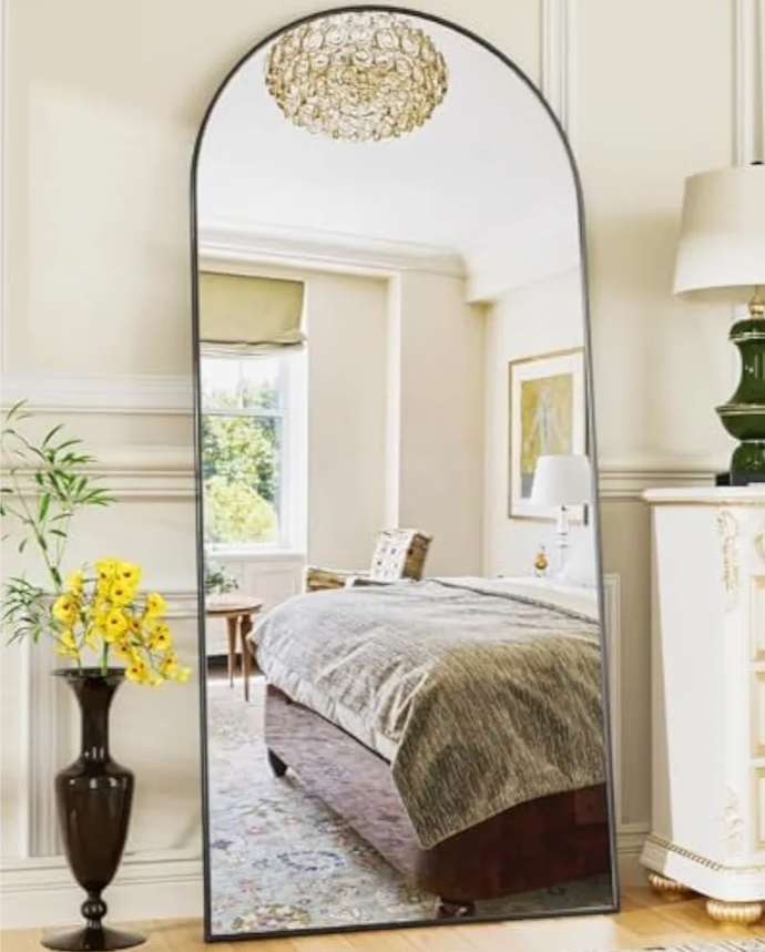 Full Length Mirror, 58"x18" Arch Floor Mirror, Floor Standing Mirror Freestanding Arch Full Body Mirrors with Stand for Bedroom, Hanging Mounted Mirrors for Living Room Cloakroom, Black