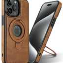 Magnetic for iPhone 15 Pro Max Leather Case,Invisible Stand [Compatible with Magsafe] Slim Kickstand Phone Cove (Brown, iPhone 15 Pro Max)
