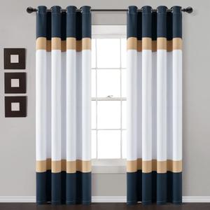 Lush Decor Alexander Color Block Light Filtering Window Curtain Panel Pair, 52"W x 84"L, Navy & Gold Lush Decor Alexander Color Block Light Filtering Window Curtain Panel Pair, 52"W x 84"L, Navy & Gold