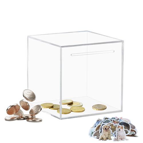Totola Clear and Unopenable Piggy Bank, Transparent Money Box for Cash Savings, Must-Break-to-Open Acrylic Coin Bank Change Jar for Real Money, Birthday Gifts for Kids & Adults (Square, Small)