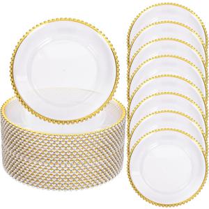 ejonirinjonir 13 Inch Gold Charger Plates,20pcs Clear Charger Plates with Gold Rim,Plastic Plate for Dinner Plate,for Family Party and Wedding