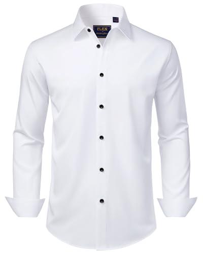 J.VER White Dress Shirt for Men Stretch Long Sleeve Formal Shirt Solid Business Casual Button Down Shirts for Wedding Prom