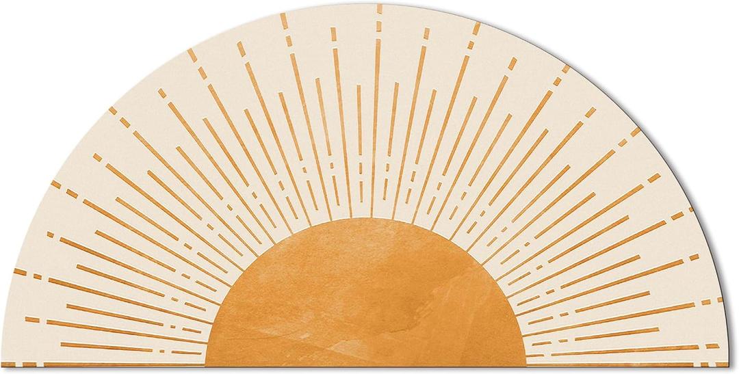 Mingnei Boho Black Sun Sunrise Sunshine Shaped Quick-Dry Diatomaceous Earth Bath Mat,Mid Century Modern Art Soft Diatom Mud Absorbent Floor Mat for Bathroom Shower Kitchen 28 x 16 Door Mat (Orange)
