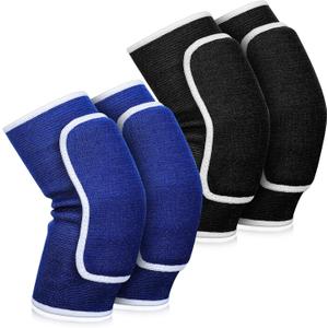 2 Pair Elbow Pads Volleyball Sport Breathable Protective Support Gel Pad Arm Compression Sleeves for Teen Girls Boys Basketball Football Skating(Black, Blue)