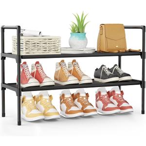 Kitsure Shoe Rack - 2-Tier Shoe Organizer, Shoe Rack for Closet, Entryway, Bedroom, Easy- Assembly Storage Shelf with Side Handles, 27.6" x 11.8" x 20.9", Black