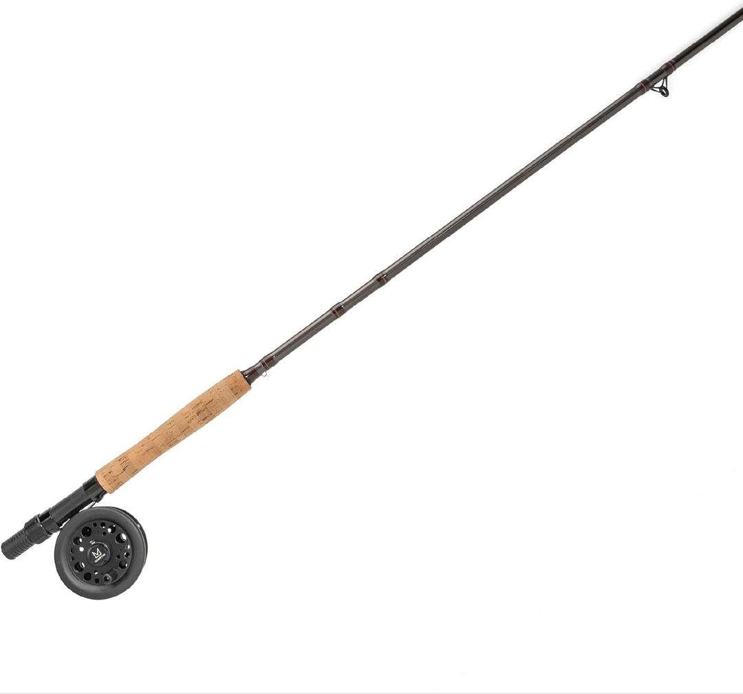 Martin Caddis Creek Fly Fishing Rod and Reel Combo, 9-Foot 2-Piece Fiberglass Rod, Moderate Fast Action, Single Action Fly Reel, Aluminum Frame and Spool, Interchangeable Retrieve, Brown (5/6-Weight 9-Foot)