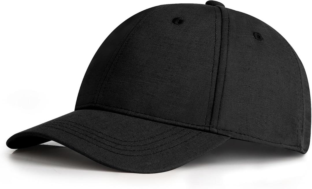 Zylioo XL XXL Linen Baseball Cap for Big Heads, Structured Dad Hat | Roomy XL-XXL Fit-Firm front panels and rear closure give larger head shapes a secure feel without tight pressure. (Black)