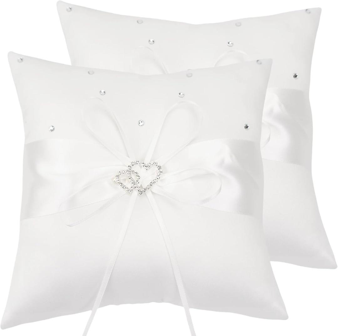 QIRMIZI 2 Pack Pearl Ring Pillow, Cushion, Bearer, Holder for Beach Wedding, Ceremony, Proposal