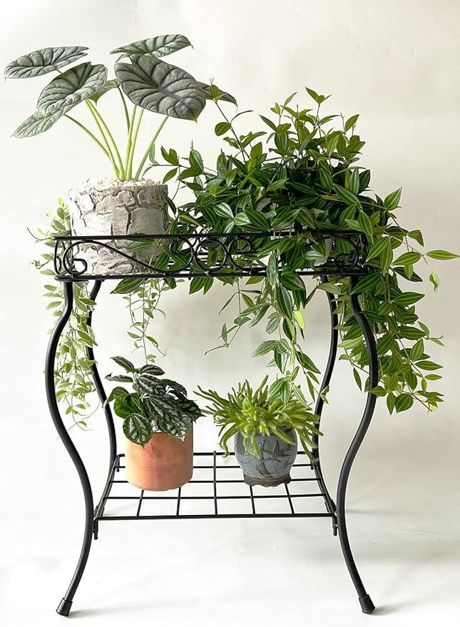 2 Tier 18.7'' Tall Rectangular Metal Plant Stand Rack for Small Pot Plants,Black
