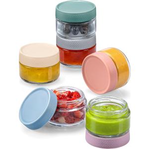 NETANY 2oz Glass Salad Dressing Containers, 6-Pack Small Sauce Containers with Lids and Mini Condiment Cups Containers,To Go Glass Jars for Meal Prep Lunch box