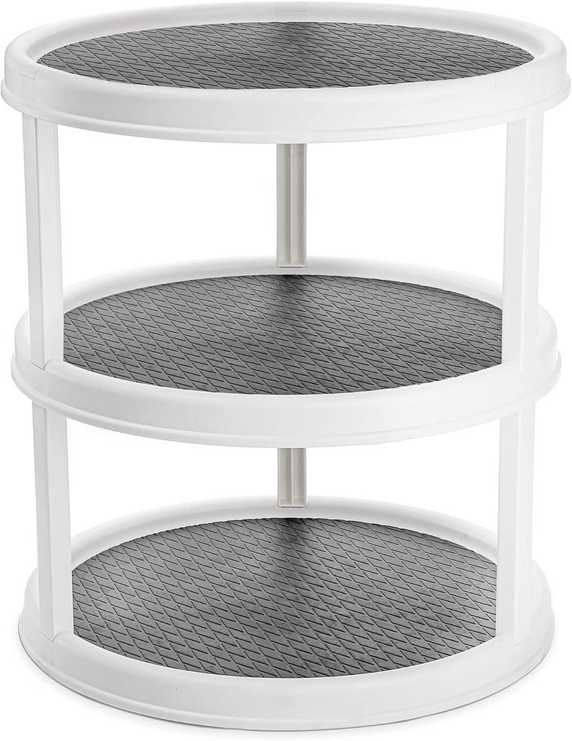 Yesland 3 Tier Lazy Susan Turntable - 12'' Round Tiered Rotating Kitchen Spice Organizer and Non-Skid Organization Storage Container - Tiered Tray for Fruit, Snacks, Cosmetic, Pantry, Bathroom(Grey)
