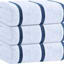 White Classic Cotton Pool Towels Oversized 35 x 70 Inches, Ultra Absorbent and Low Lint Striped Beach Towels for Adults, Stripes Design Luxury Extra Large Bath Towels, Navy Blue, 3 Pack