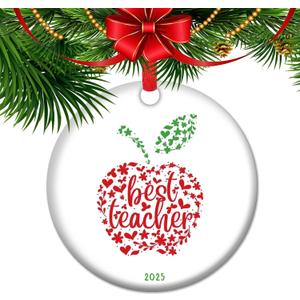 Best Teacher Ornament 2025  Heartfelt Christmas & End-of-Year Gift from Students | Apple-Shaped Keepsake for Educators | Teacher Appreciation Classroom Decor (V3)