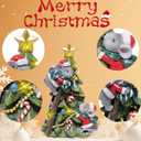 Hodao Christmas Mouse Figurine Tree Decor  Hand-Painted Resin with Glitter, Ladder, Star Topper, Candy Ornaments, Garland  Indoor Holiday Tabletop Statue for Home, Bedroom, Office, Winter Gift (Xmas Tree-red)