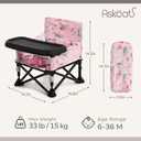 Booster Seat for Kitchen Chair with Removable Tray, Portable Foldable Baby Chair for Babies 6-36 Months, Indoor Outdoor Toddler Camping Chair (Pink Floral Design)