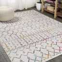 JONATHAN Y Boho Vintage Diamond Ivory/Multi Indoor Area Rug 5X8 ft, Moroccan Hype for Living Room, Bedroom, Kitchen, Office, Easy-Cleaning, High Traffic, Pet-Friendly, Non-Shedding (MOH101E-5) (5'3" x 7'7" (Rectangular))