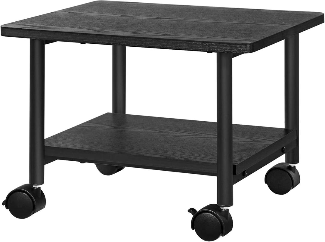 VASAGLE Printer Stand with Locking Wheels, 2-Tier Shelf, Industrial Under Desk Heavy-Duty Mobile Cart for Home Office, Ebony Black UOPS02B