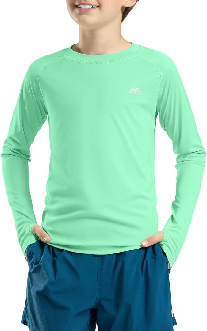 Boy's UPF 50+ Sun Protection Shirt Long Sleeve Swim Shirts Youth Fishing Shirt (Green)12-13 Y