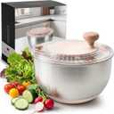 Salad Spinner Stainless Steel 5.3Qt | Lettuce Spinner BPA-Free with Stop Button, Drain Spout & Crank Handle | Fruit Cleaner Spinner | Vegetable Washer Salad Cleaner with Non-Slip Base Dishwasher Safe
