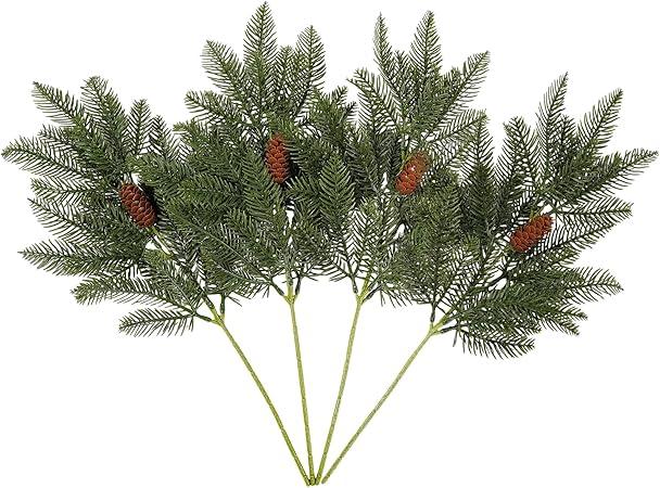 WSFSLJWDW 4PCS Artificial Pine Branches-19.7 Inches Fake Greenery Plants Pine Sprigs-Faux Pine Leaves Picks for DIY Garland Crafts Christmas Embellishing and Home Garden Decoration (4)