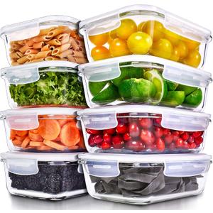 PrepNaturals 8 Pack 36 Oz Glass Meal Prep Containers - Dishwasher Microwave Freezer Oven Safe - Glass Storage Containers with Lids (Multi-Compartment)