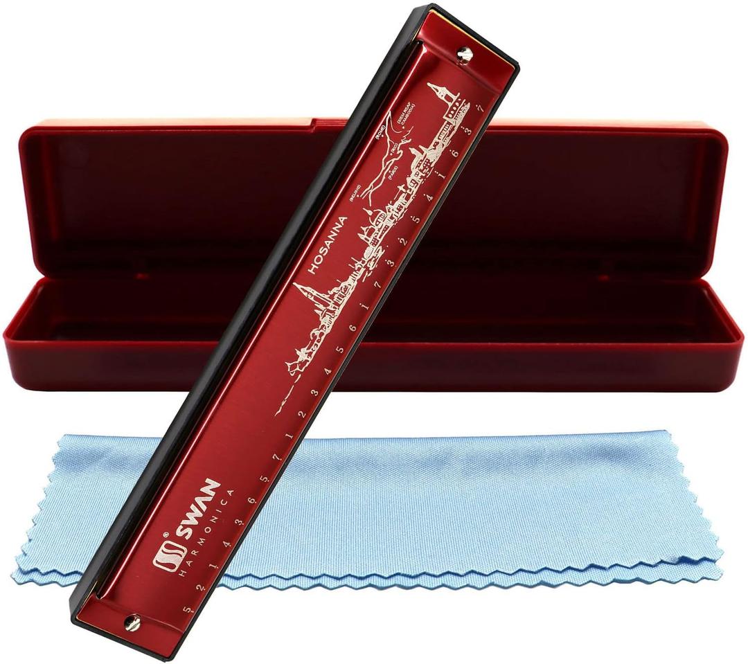 Harmonica Mouth Organ Harp Armonica 24 Hole Key of C Diatonic Polyphonic Blues Harmonica Professional Music Instrument for Students Adults Beginner Gift