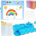 Painting Station, Paint Brush Cleaner (Upgraded) and Silicone Painting Mat 20"X16" with 10 Paint Brushes, Leak Proof Paint Brush Rinser, Gift for Adults Artist Beginners (Blue)