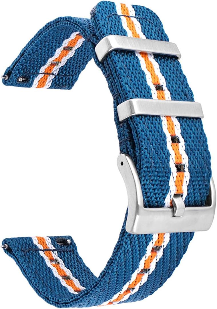 Military Nylon Watch Band Heavy Buckle 18mm 20mm 22mm 24mm Thick G10 Quick Release Premium Nylon Watch Bands Smart Watch Replacement Band Strap for Men Women (Blue White YellowSilver Buckle))