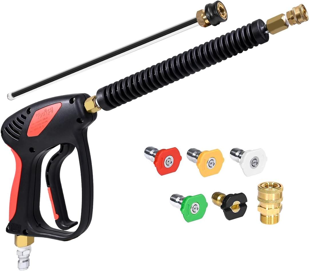 TOOLCY Pressure Washer Gun, Adjustable Power Washer Swivel Gun and Extension Wand, 4000 PSI, 7 GPM, M22-14mm to 3/8" Quick Connection, 5 Nozzle Tips, Fit Most Power Washer