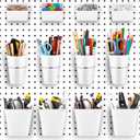 Jinei 12 Pcs Pegboard Bins and Cups with Hooks and Loops Peg Assortment Organizer Accessories Various Tool Organizer Pegboard Basket Set for Garage Workshop Workbench Office(White)