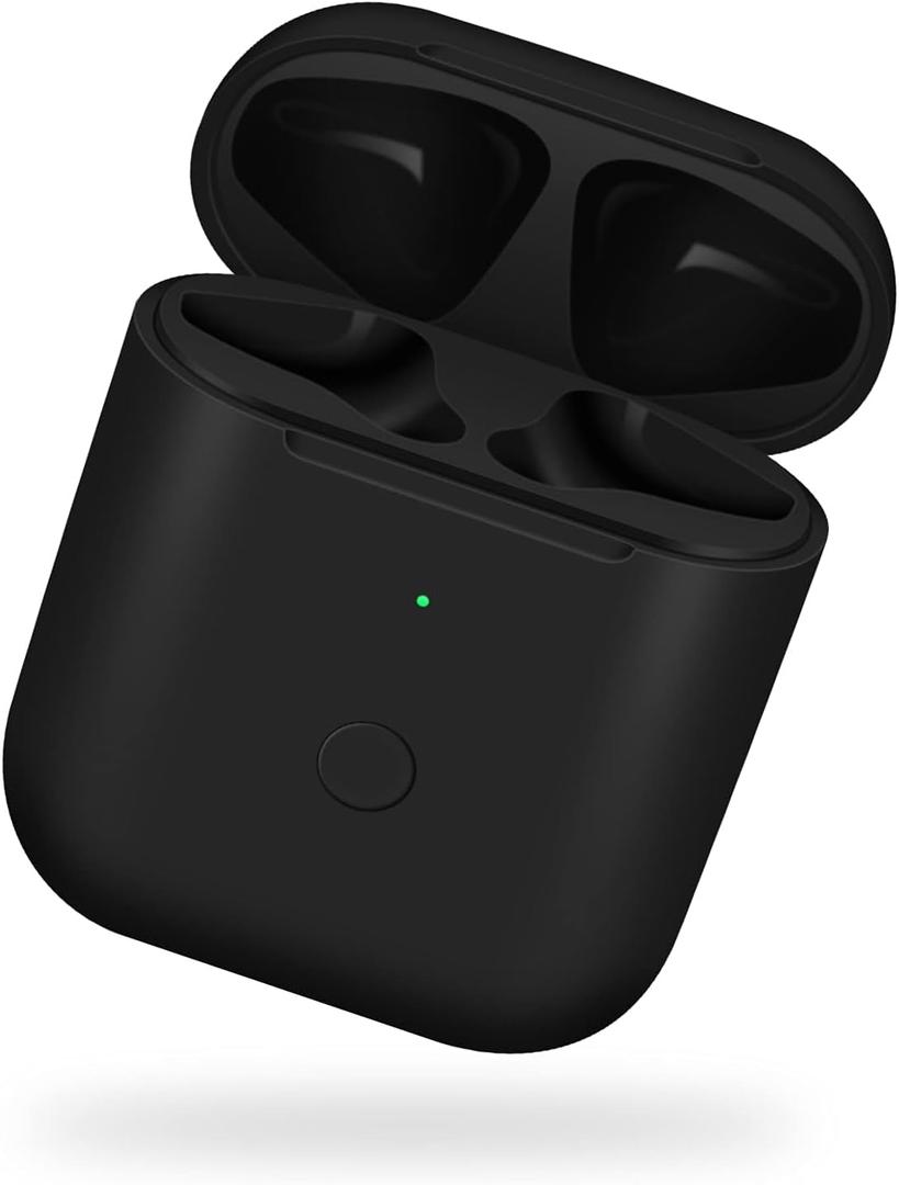 Jinstyles Wireless Charging Case Replacement Compatible for AirPods 1st & 2nd Generation Charger Case with Bluetooth Sync Pairing Button (Black)