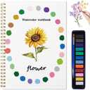 Beginner Watercolor Painting Kit Watercolor Workbook Coloring Book 12 Colors Paint Set with Brush, Easy Nature Scenes Beginner Friendly Watercolor Paint Set Gift for Adults Teens. (Flower)