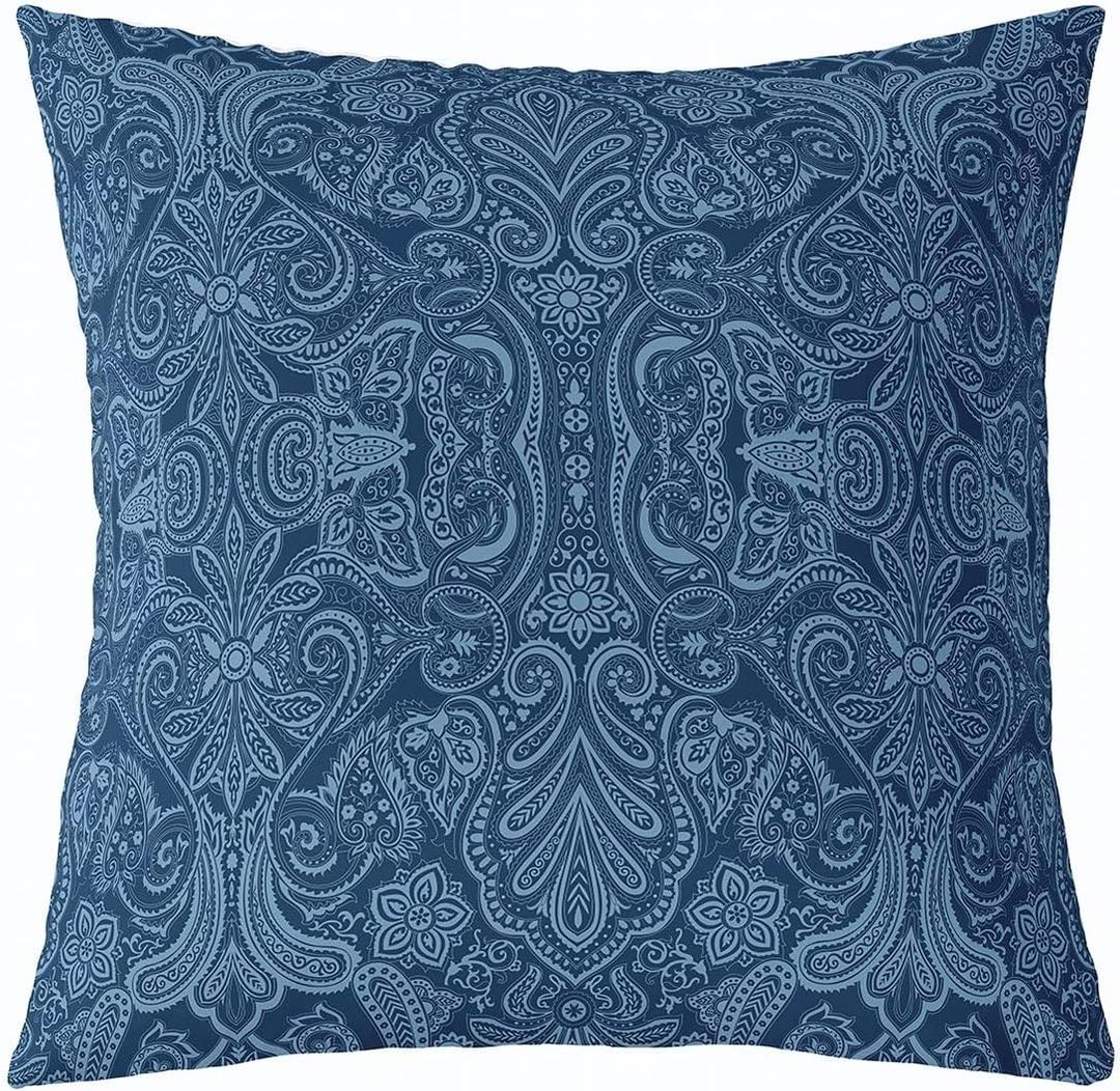 Feelyou Adults Blue Damask Throw Pillow Cover Classical Paisley Decorative Throw Pillowcase for Sofa 22"x22" 1 Pcs Gothic Vintage Flower Floral Pillow Case Cushion Cover Hotel Style Cushion Case