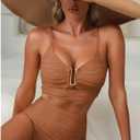 Herseas 2 Piece Bikini Set U-Wire Cutout Popular Swimsuit High Waisted Textured 2026 Summer Beach Swim Bathing Suits (Brown, M)
