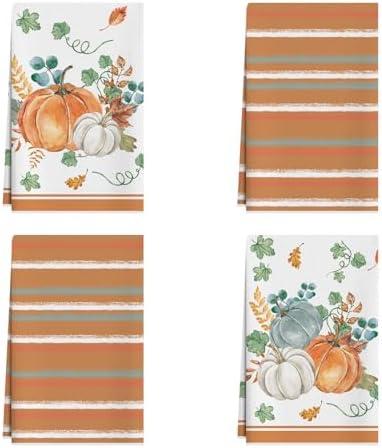 Pack of 2, XCHI Fall Pumpkin Striped Dish Towels 18x26 Inch Hand Kitchen Towels Dishcloth Home Decorations Set of 4