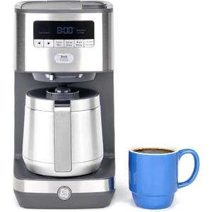 GE Drip Coffee Maker With Timer | 10-Cup Thermal Carafe Coffee Pot Keeps Coffee Warm for 2 Hours | Adjustable Brew Strength | Wide Shower Head for Maximum Flavor | Kitchen Essentials | Stainless Steel