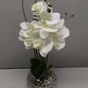 Artificial White Phalaenopsis Orchid Flower Arrangements 20.8" Faux Orchid Flower in Silver Pot Orchid Centerpiece for Dining Room Table