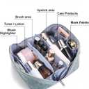 BOYATU Travel Makeup Bags Cosmetic Organizer Bag: 3 Pcs Set Large Capacity Floral Make up Bag with Compartments - Waterproof Leather Toiletry Bags with Handle for Women (01-Light Blue)